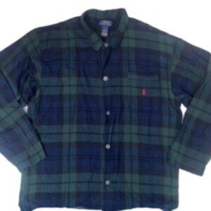 Polo Button Up Men's Long Sleeve Blackwatch Plaid Pajama Shirt Large